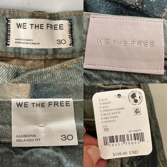 Free People We the Free Illusions Printed Relaxed Jeans Sz 30 Indigo NWT - Picture 5 of 13